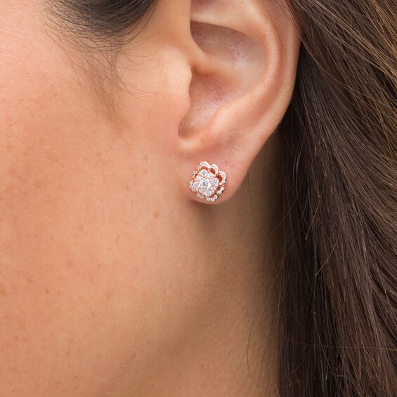 1/2 CT. T.W. Composite Diamond Scallop Flower Stud Earrings in 10K Rose Gold 1/2 CT. T.W. Composite Diamond Scallop Flower Stud Earrings in 10K Rose Gold