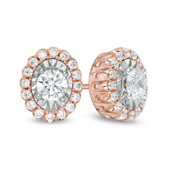 3/4 CT. T.W. Diamond Oval Scallop Frame Stud Earrings in 10K Rose Gold 3/4 CT. T.W. Diamond Oval Scallop Frame Stud Earrings in 10K Rose Gold
