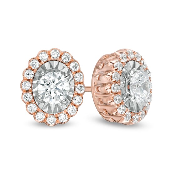 3/4 CT. T.W. Diamond Oval Scallop Frame Stud Earrings in 10K Rose Gold ...