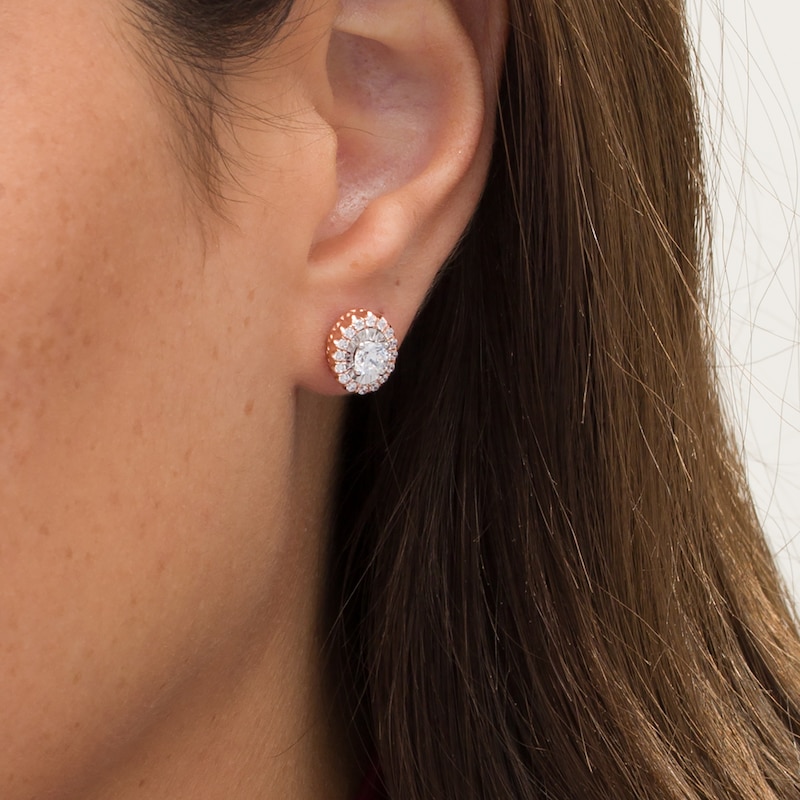 3/4 CT. T.W. Diamond Oval Scallop Frame Stud Earrings in 10K Rose Gold