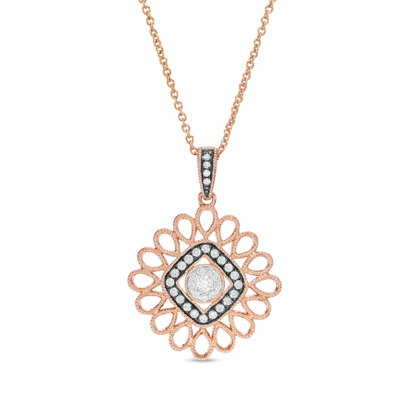 Main Image 1 of 1/4 CT. T.W. Diamond Art Deco Vintage-Style Pendant in 10K Rose Gold
