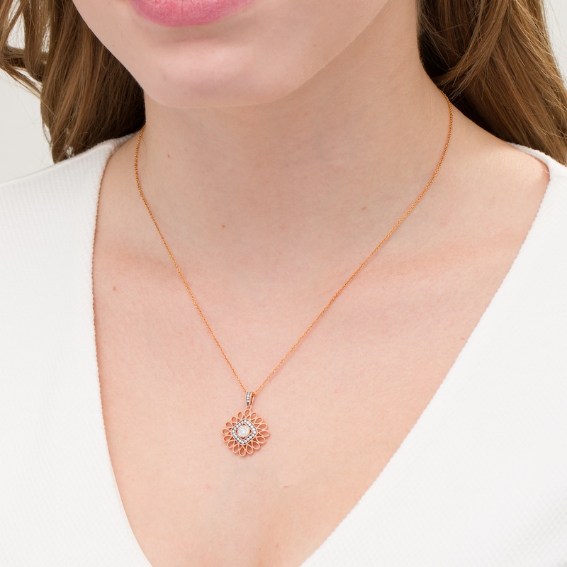 Main Image 2 of 1/4 CT. T.W. Diamond Art Deco Vintage-Style Pendant in 10K Rose Gold