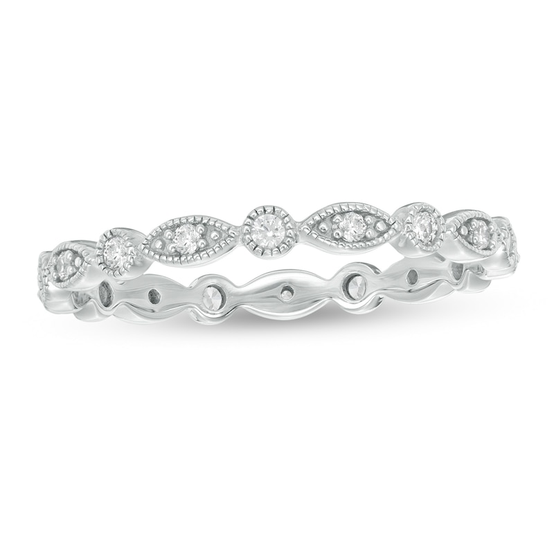 1/5 CT. T.W. Diamond Marquise and Circle Alternating Vintage-Style Eternity Anniversary Band in 10K White Gold