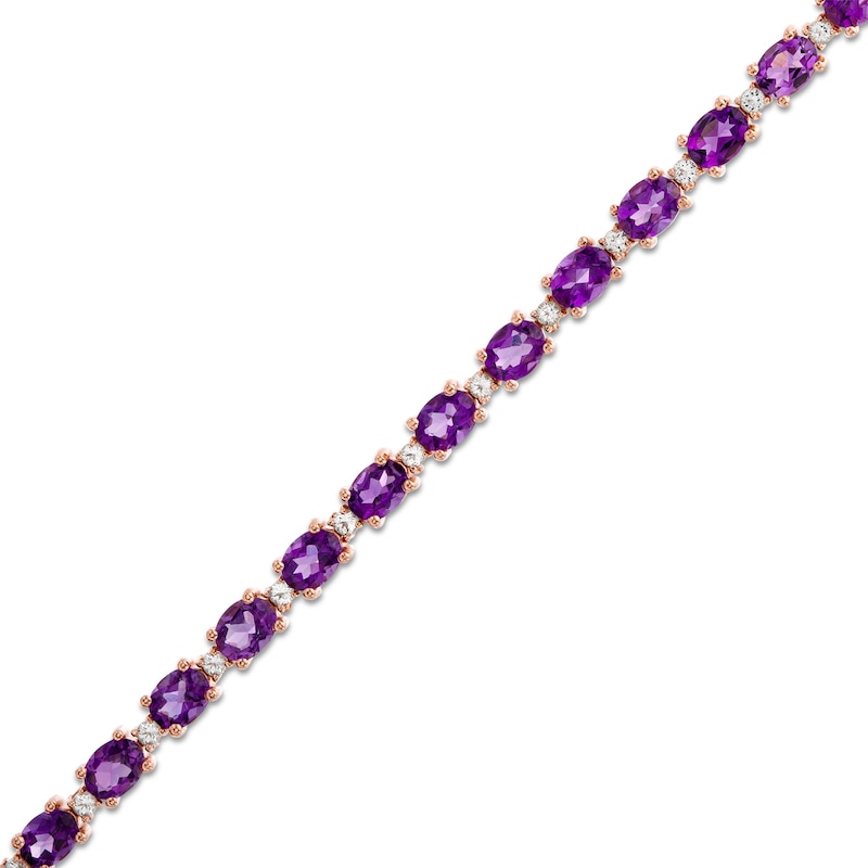 Oval Amethyst and White Topaz Bracelet in 14K Rose Gold Over Silver - 7.25"