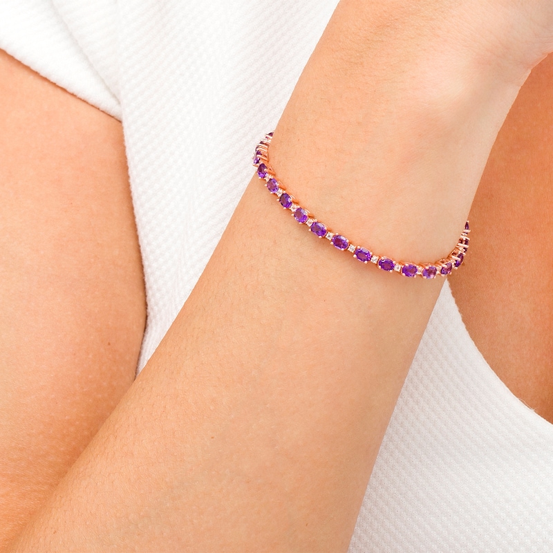 Main Image 2 of Oval Amethyst and White Topaz Bracelet in 14K Rose Gold Over Silver - 7.25"