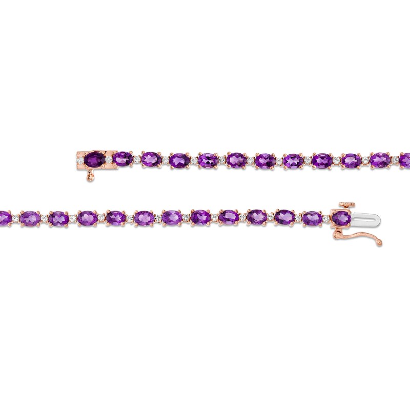 Oval Amethyst and White Topaz Bracelet in 14K Rose Gold Over Silver - 7.25"