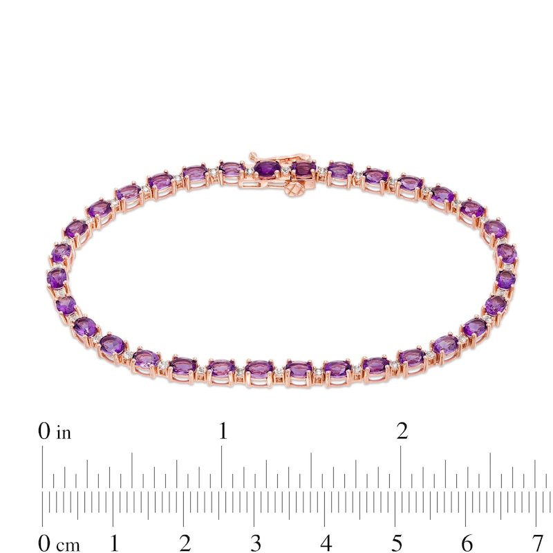 Main Image 4 of Oval Amethyst and White Topaz Bracelet in 14K Rose Gold Over Silver - 7.25"