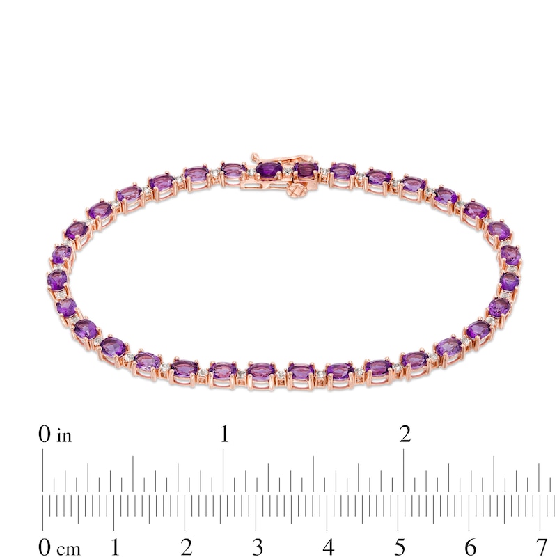 Oval Amethyst and White Topaz Bracelet in 14K Rose Gold Over Silver - 7.25"