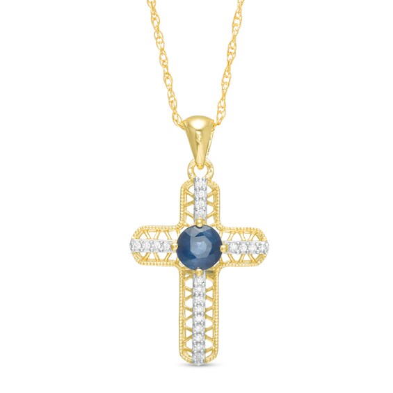4.0mm Blue Sapphire and Diamond Accent Vintage-Style Woven Cross ...