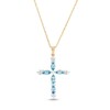 Thumbnail Image 1 of Marquise Swiss Blue Topaz and 1/15 CT. T.W. Diamond Cross Pendant in 10K Gold