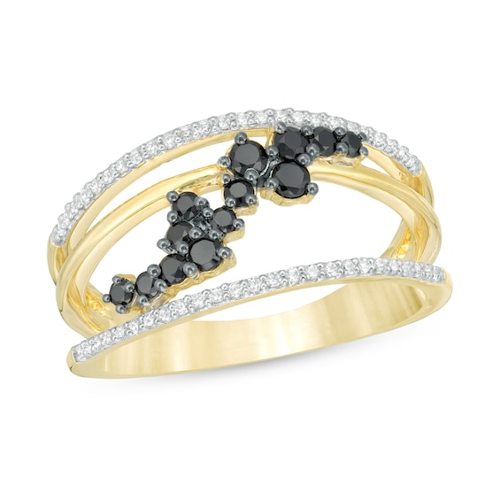 3/8 CT. T.w. Enhanced Black and White Diamond Scatter Orbit Ring in 10K Gold