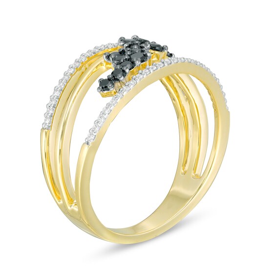 3/8 CT. T.w. Enhanced Black and White Diamond Scatter Orbit Ring in 10K Gold