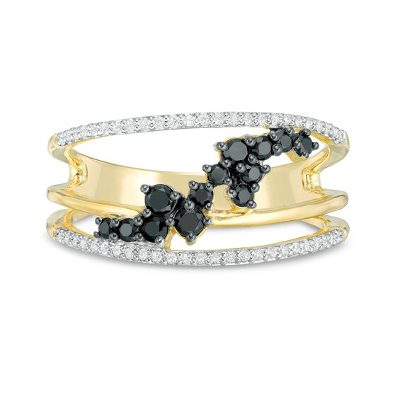 3/8 CT. T.w. Enhanced Black and White Diamond Scatter Orbit Ring in 10K Gold