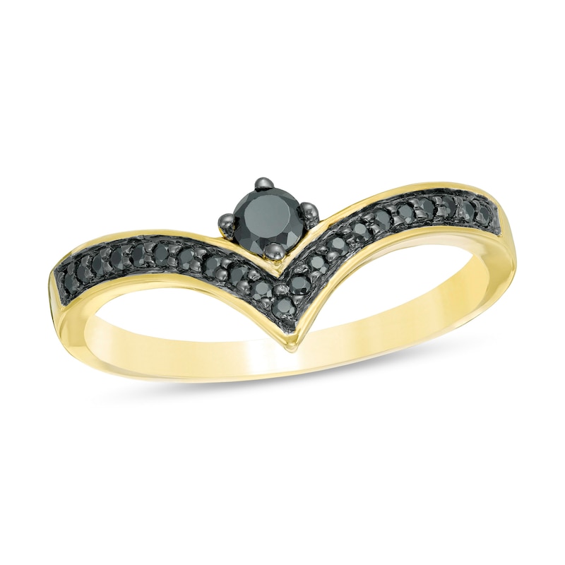 Main Image 1 of 1/5 CT. T.W. Black Diamond Chevron Ring in 10K Gold