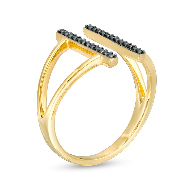 Main Image 3 of 1/10 CT. T.W. Black Diamond Double Bar Open Split Shank Ring in 10K Gold
