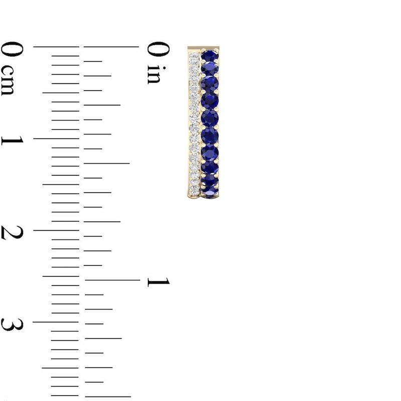 Main Image 2 of Blue Sapphire and 1/10 CT. T.W. Diamond Double Row Hoop Earrings in 10K Gold