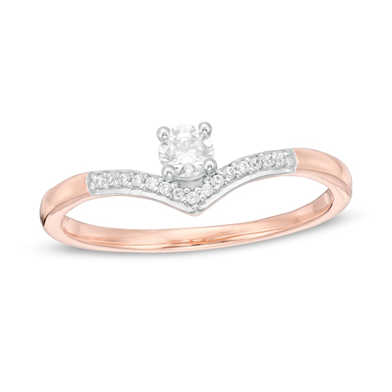 Main Image 1 of 1/5 CT. T.W. Diamond Chevron Promise Ring in 10K Rose Gold