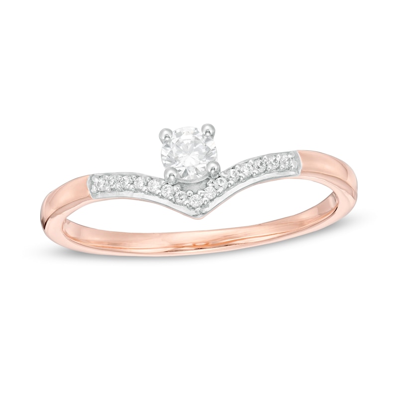 1/5 CT. T.W. Diamond Chevron Promise Ring in 10K Rose Gold