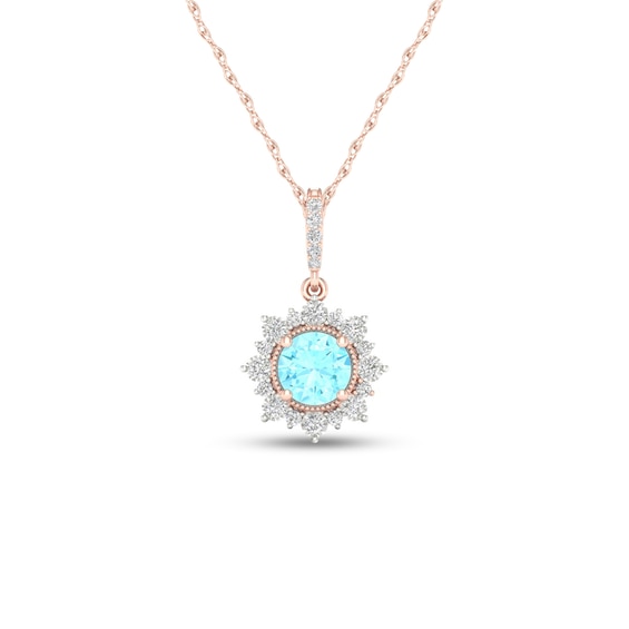5.0mm Aquamarine and 1/15 CT. T.w. Diamond Sun Frame Vintage-Style Pendant in 10K Rose Gold