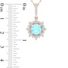 Thumbnail Image 1 of 5.0mm Aquamarine and 1/15 CT. T.W. Diamond Sun Frame Vintage-Style Pendant in 10K Rose Gold