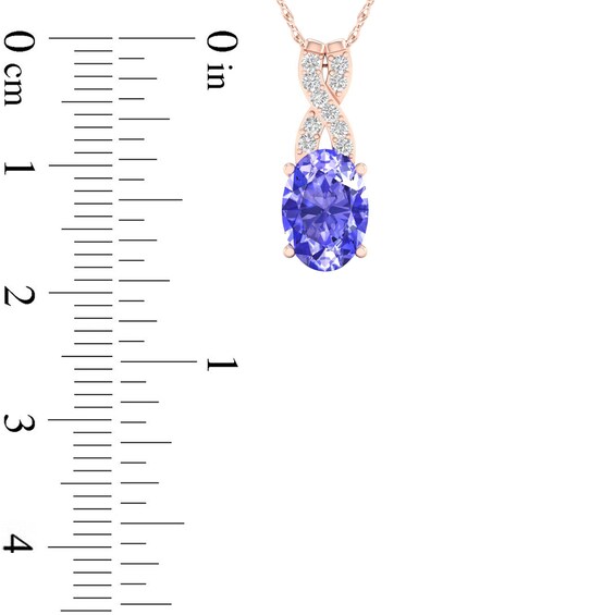 Oval Tanzanite and 1/20 CT. T.w. Diamond "X" Drop Pendant in 10K Rose Gold
