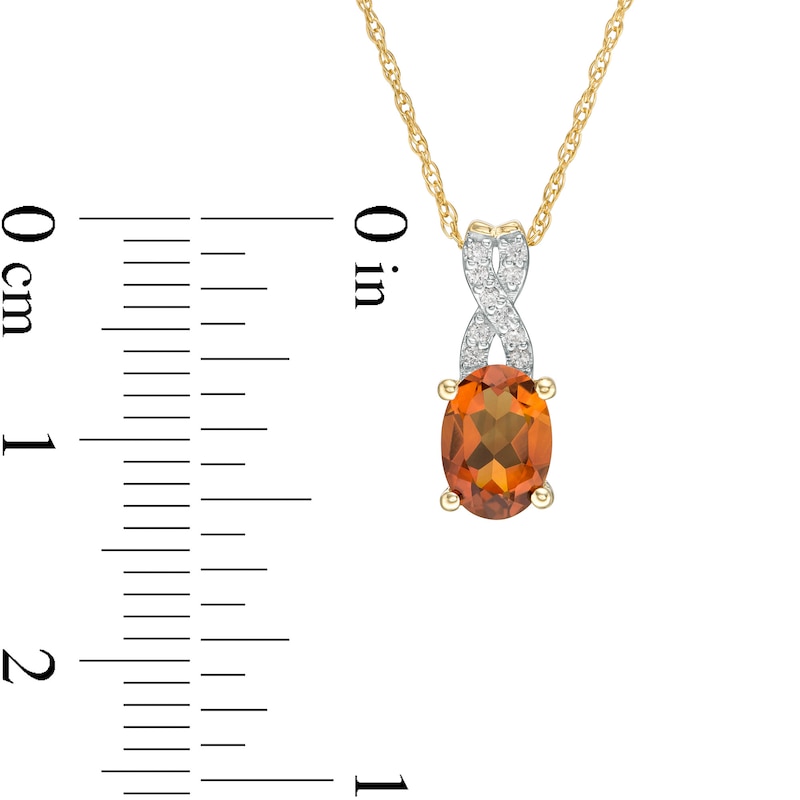 Main Image 3 of Oval Madeira Citrine and 1/20 CT. T.W. Diamond "X" Drop Pendant in 10K Gold