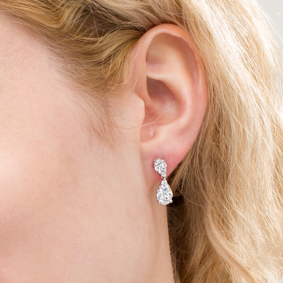 1-1/2 CT. T.w. Multi-Diamond Double Teardrop Earrings in 14K White Gold