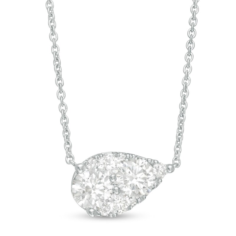 Main Image 1 of 1-1/4 CT. T.W. Multi-Diamond Pear-Shaped Sideways Necklace in 14K White Gold