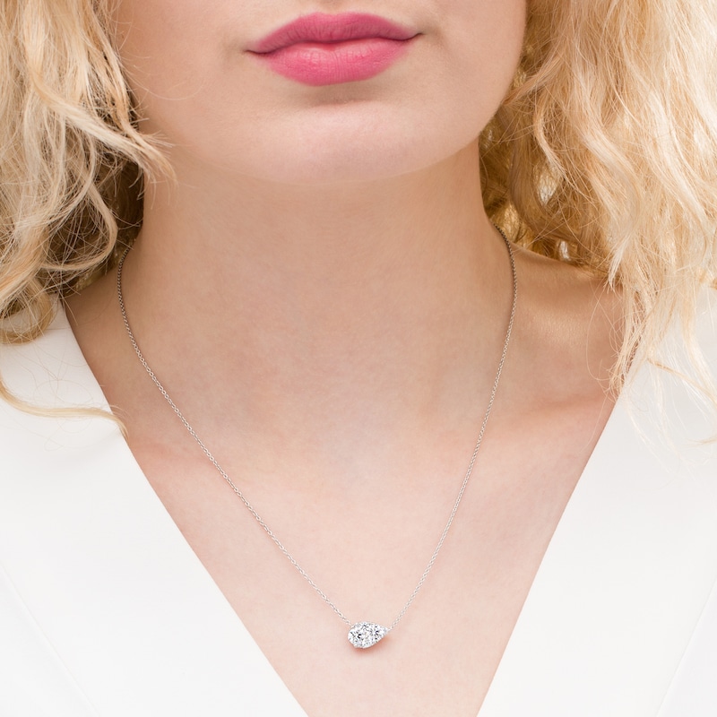 Main Image 2 of 1-1/4 CT. T.W. Multi-Diamond Pear-Shaped Sideways Necklace in 14K White Gold