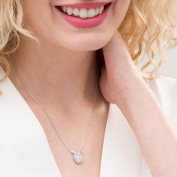 1-1/2 CT. T.W. Composite Oval Diamond Frame Necklace in 14K White Gold 1-1/2 CT. T.W. Composite Oval Diamond Frame Necklace in 14K White Gold