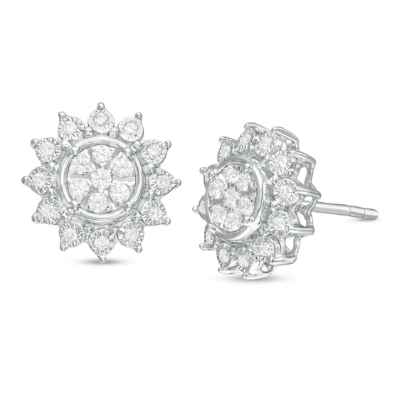 1/3 CT. T.w. Multi-Diamond Sunflower Stud Earrings in 14K White Gold