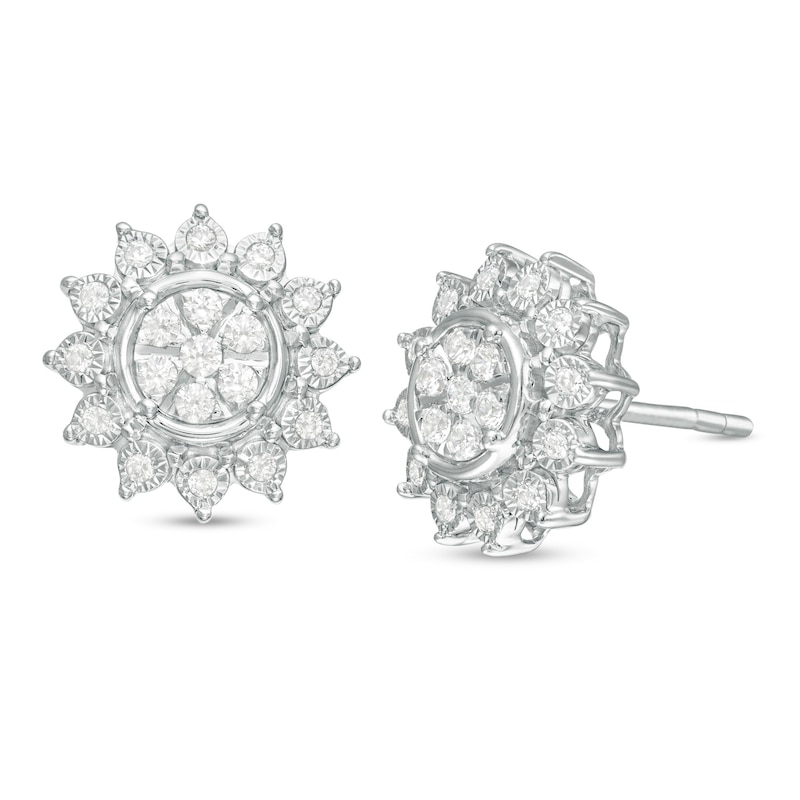 1/3 CT. T.W. Multi-Diamond Sunflower Stud Earrings in 14K White Gold