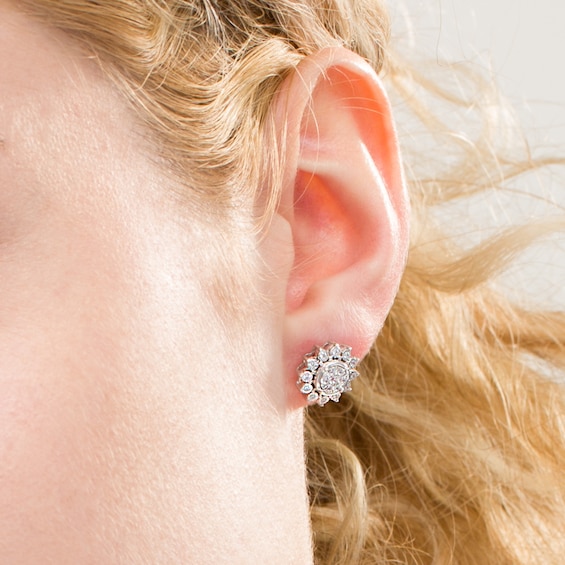 1/3 CT. T.w. Multi-Diamond Sunflower Stud Earrings in 14K White Gold