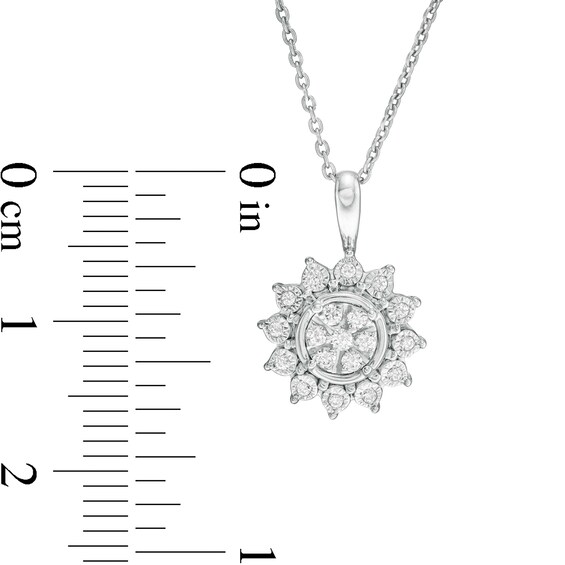 1/6 CT. T.w. Composite Diamond Sunflower Pendant in 14K White Gold - 17"