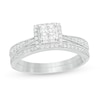 Thumbnail Image 1 of 3/8 CT. T.W. Quad Princess-Cut Diamond Frame Vintage-Style Bridal Set in 10K White Gold