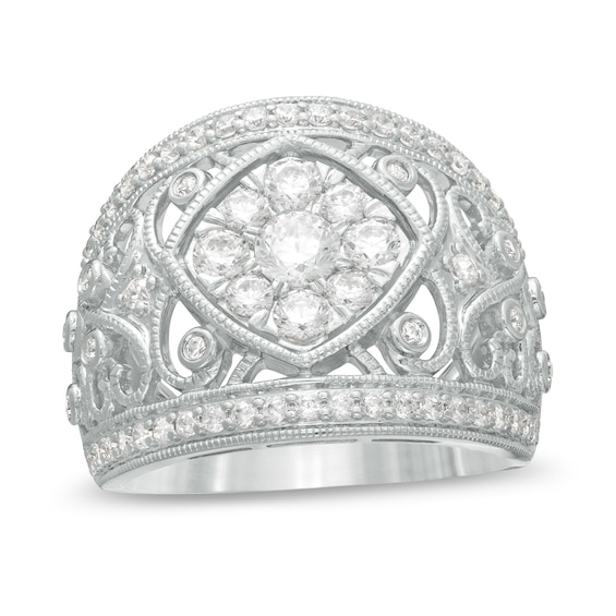 1-1/4 CT. T.W. Composite Diamond Tilted Square Filigree Vintage-Style Ring in 10K White Gold 1-1/4 CT. T.W. Composite Diamond Tilted Square Filigree Vintage-Style Ring in 10K White Gold