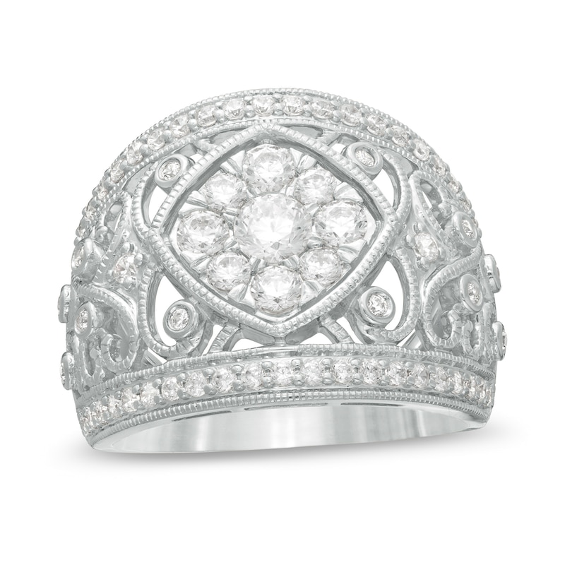1-1/4 CT. T.W. Composite Diamond Tilted Square Filigree Vintage-Style Ring in 10K White Gold