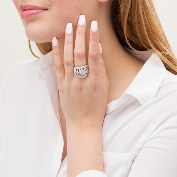 1-1/4 CT. T.W. Composite Diamond Tilted Square Filigree Vintage-Style Ring in 10K White Gold 1-1/4 CT. T.W. Composite Diamond Tilted Square Filigree Vintage-Style Ring in 10K White Gold