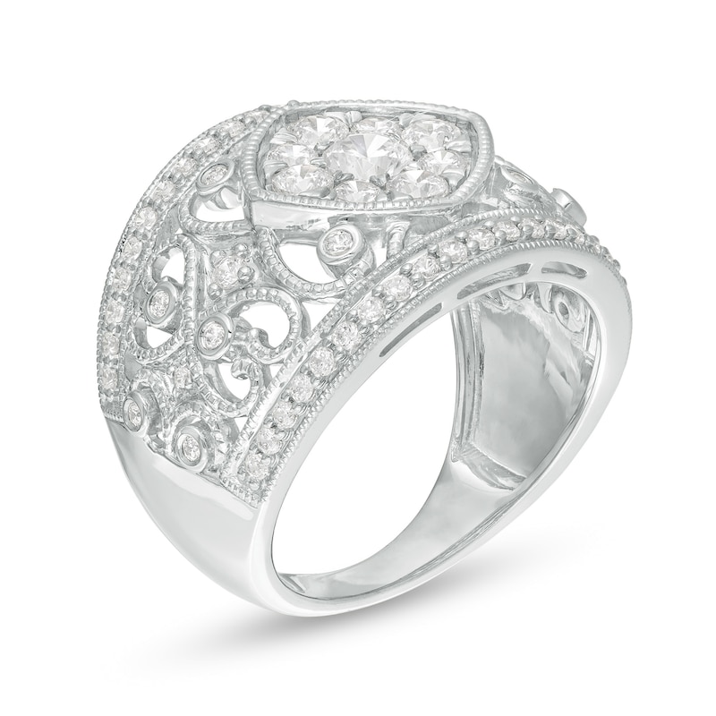 1-1/4 CT. T.W. Composite Diamond Tilted Square Filigree Vintage-Style Ring in 10K White Gold