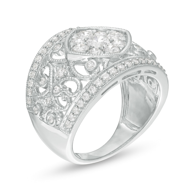 Main Image 3 of 1-1/4 CT. T.W. Composite Diamond Tilted Square Filigree Vintage-Style Ring in 10K White Gold