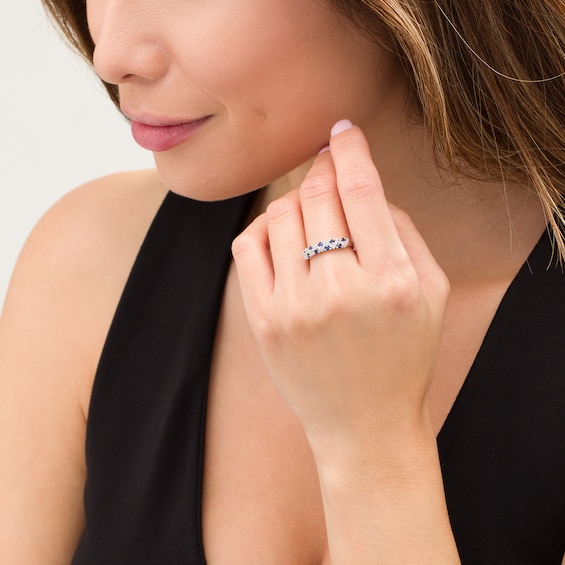 Lab-Created Blue and White Sapphire Zig-Zag Ring in Sterling Silver