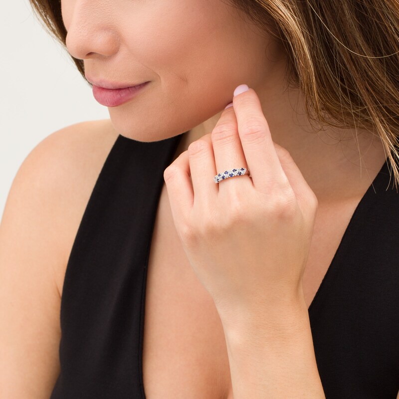 Main Image 2 of Lab-Created Blue and White Sapphire Zig-Zag Ring in Sterling Silver