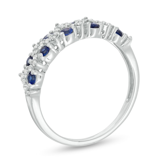 Lab-Created Blue and White Sapphire Zig-Zag Ring in Sterling Silver