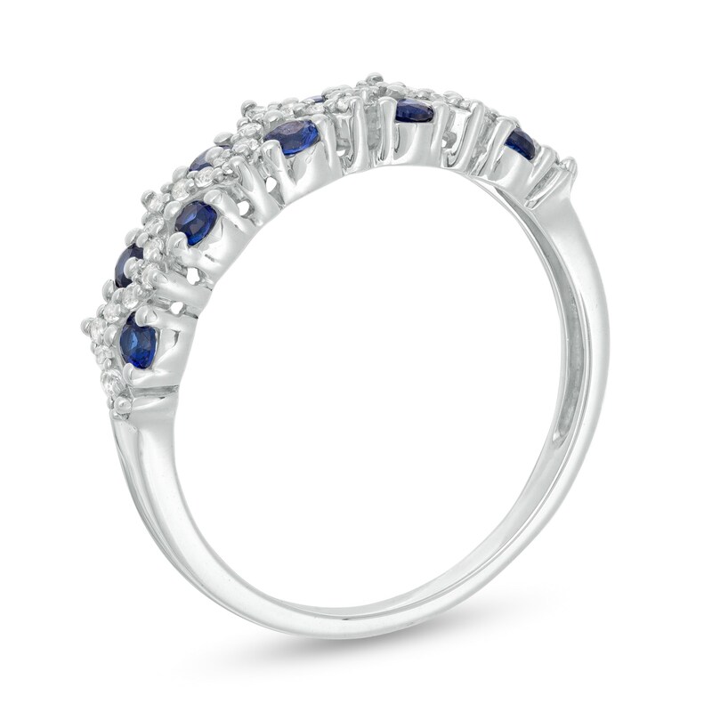 Main Image 3 of Lab-Created Blue and White Sapphire Zig-Zag Ring in Sterling Silver