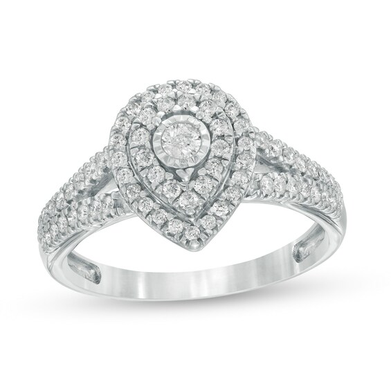 1/2 CT. T.w. Diamond Double Pear-Shaped Frame Engagement Ring in 10K White Gold