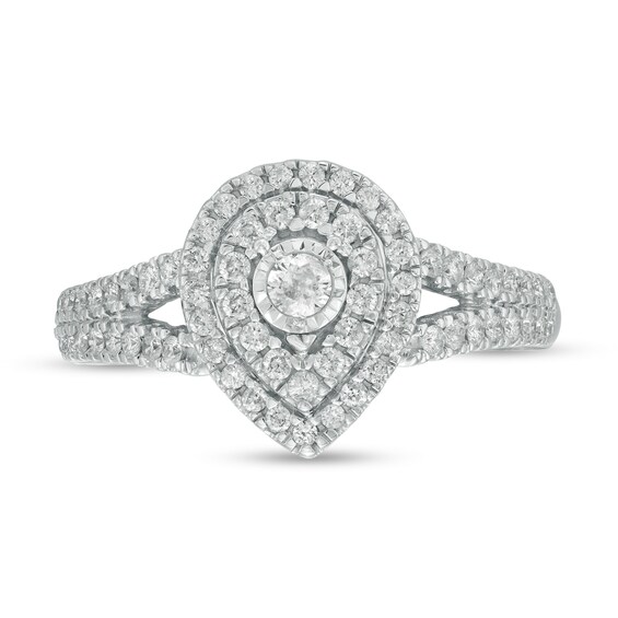 1/2 CT. T.w. Diamond Double Pear-Shaped Frame Engagement Ring in 10K White Gold