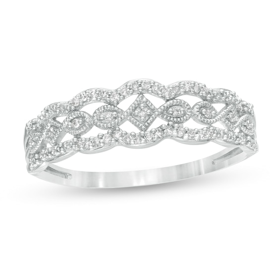 1/15 CT. T.w. Diamond Scallop Vintage-Style Anniversary Ring in 10K White Gold