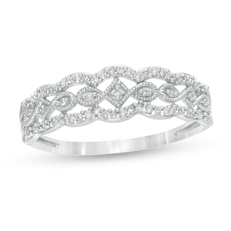 Main Image 1 of 1/15 CT. T.W. Diamond Scallop Vintage-Style Anniversary Ring in 10K White Gold
