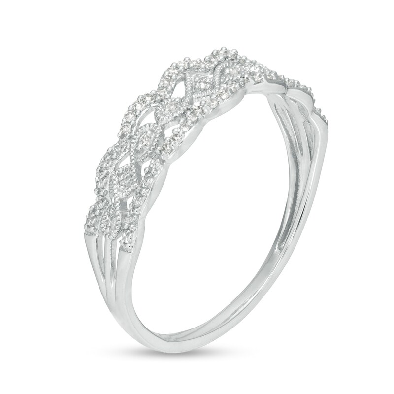 Main Image 3 of 1/15 CT. T.W. Diamond Scallop Vintage-Style Anniversary Ring in 10K White Gold