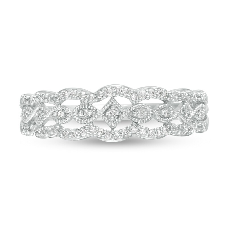 Main Image 4 of 1/15 CT. T.W. Diamond Scallop Vintage-Style Anniversary Ring in 10K White Gold